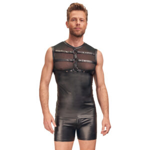 Chemise noire à look mat avec harnais poitrine