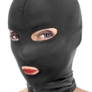 Cagoule fetish avec ouvertures pour les yeux et la bouche