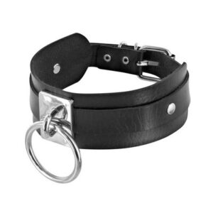 Collier large noir avec anneau fétiche