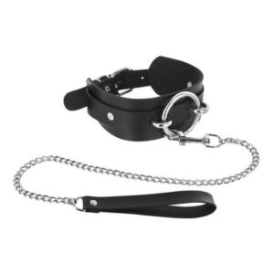 Collier noir avec anneau et laisse Fétiche