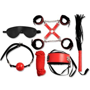 Ensemble BDSM 8 pièces noir et rouge
