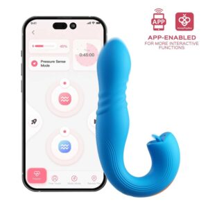 Vibromasseur point G bleu avec stimulation clitoridienne et contrôle par application