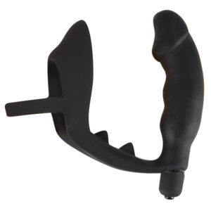 Anneau pénien velours noir avec plug anal vibrant
