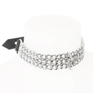 Collier en cuir noir à chaînes