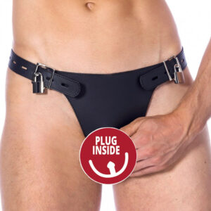 Slip en cuir avec maintien du pénis et gode