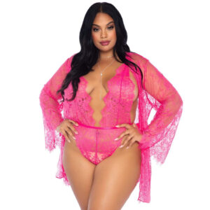 Ensemble teddy et peignoir dentelle florale