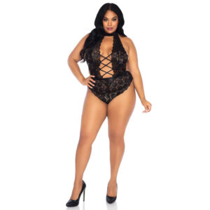 Body en dentelle florale noire sans entrejambe