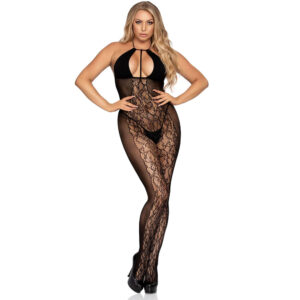 Bodystocking en dentelle et opaque pour femme