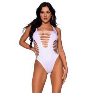 Body thong blanc à dos nageur pour femme