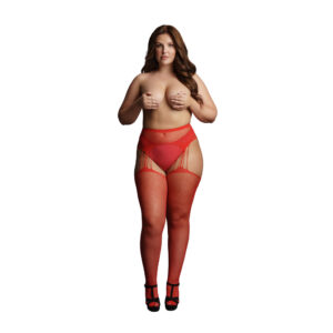 Collant porte-jarretelles en strass rouge