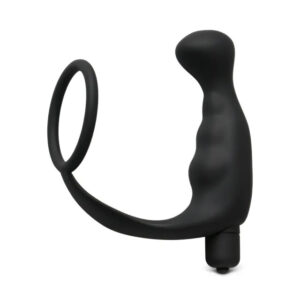 Vibromasseur anal en silicone noir avec anneau