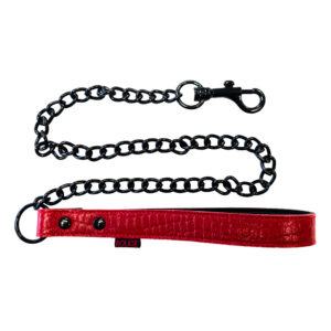 Laisse en cuir rouge à motif croco
