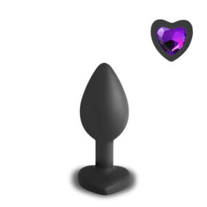 Plug anal noir en forme de coeur avec diamant