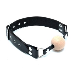Gag en cuir avec boule en bois