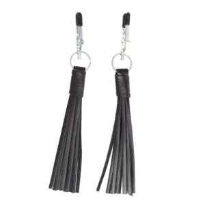 Pinces à tétons avec pompons en cuir noir